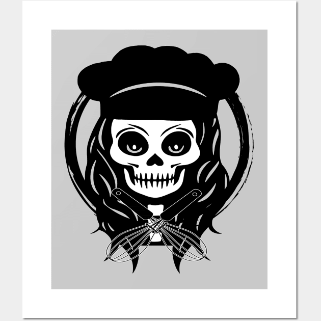 Female Cook Skull and Whisk Black Logo Wall Art by Nuletto